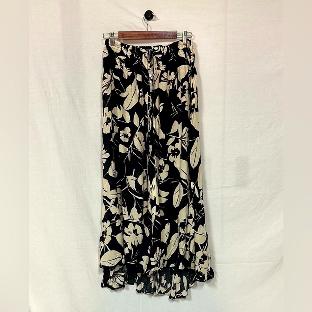 Rachel Zoe tropical Floral Black and Cream Maxi Skirt